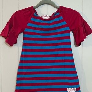RuffleGirl Red and Blue Striped shirt